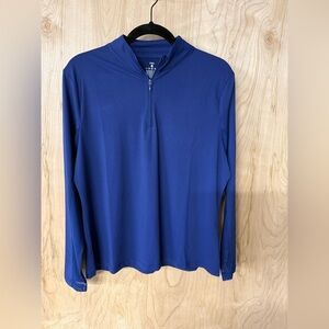 Oleu Woman’s 3/4 Zip Long Sleeve Pull Over Active Wear Shirt Large Blue